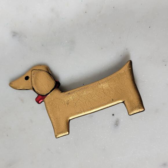 Vintage Dachshund Pin 3" Gold Tone Handmade Wiener Dog Brooch‎ Lapel Stick - Picture 9 of 14